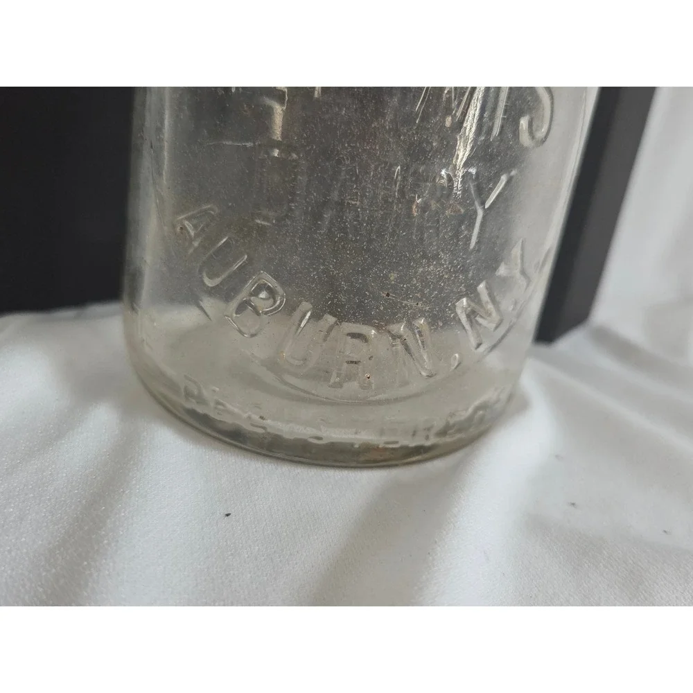 Vintage Lewis Dairy Auburn NY One Pint Liquid Glass Milk Bottle Farmhouse Decor
